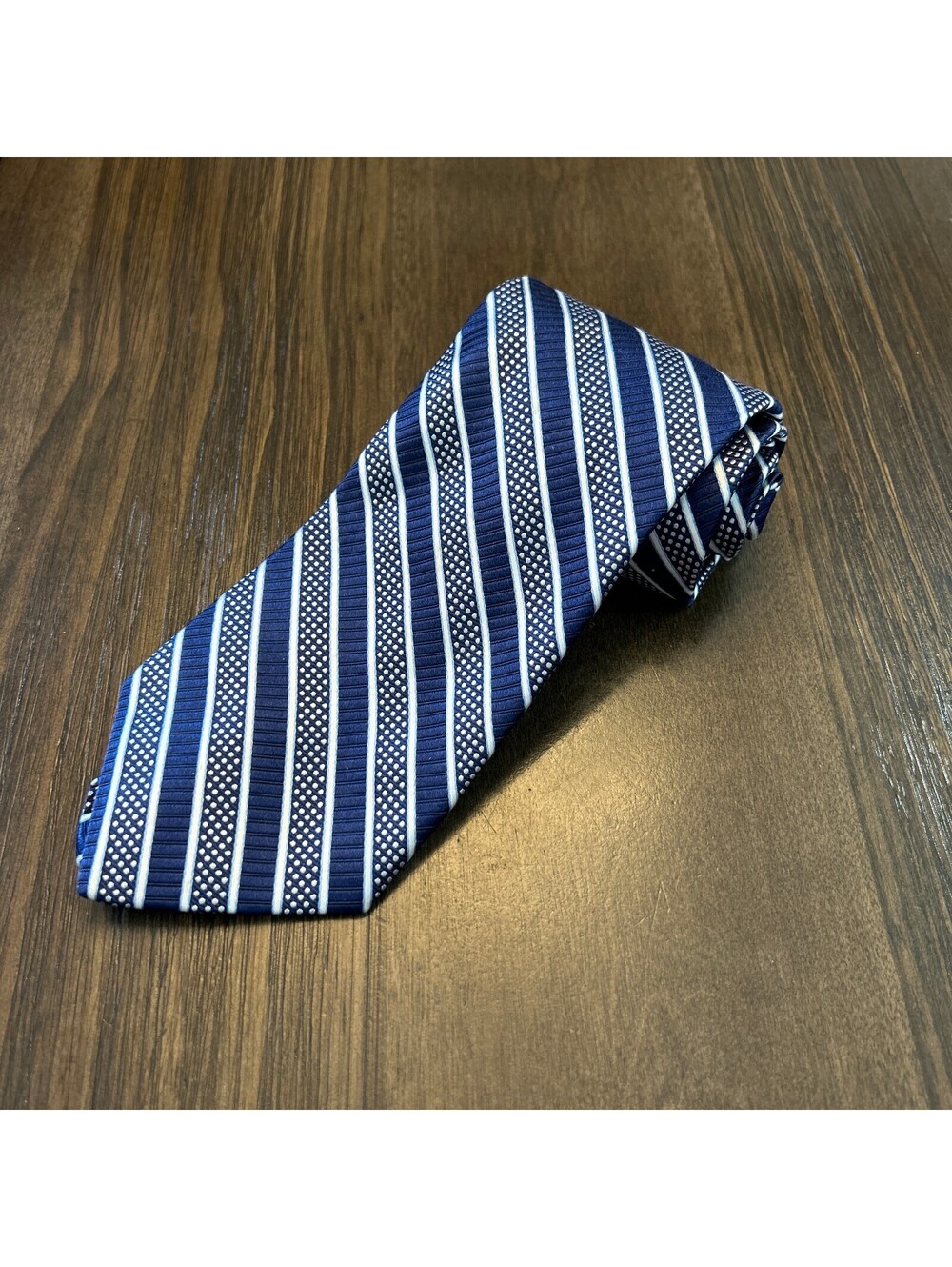 Vintage Y2K 90s Executive Collection for Tom James 100% Silk Stripped Tie Navy